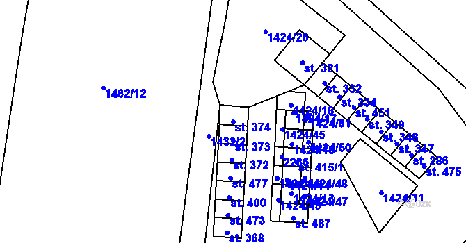 Parcela st. 374 v KÚ Radostín nad Oslavou, Katastrální mapa