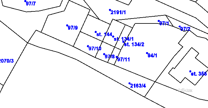 Parcela st. 97/8 v KÚ Radostín nad Oslavou, Katastrální mapa