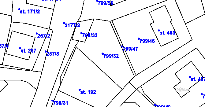 Parcela st. 799/32 v KÚ Radostín nad Oslavou, Katastrální mapa