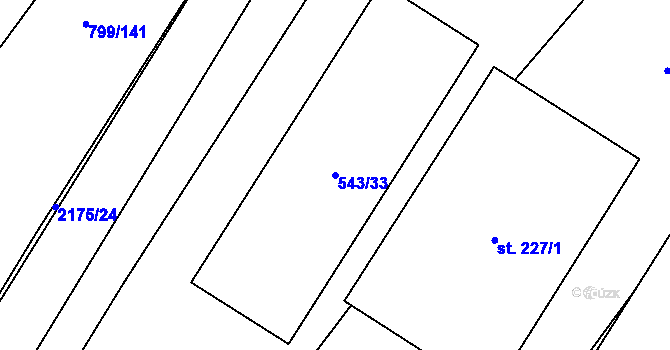 Parcela st. 543/33 v KÚ Radostín nad Oslavou, Katastrální mapa