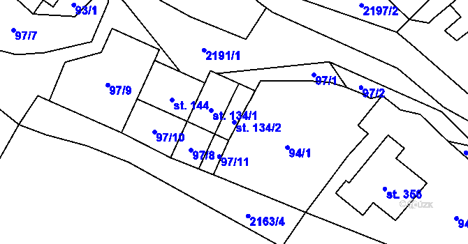 Parcela st. 134/2 v KÚ Radostín nad Oslavou, Katastrální mapa