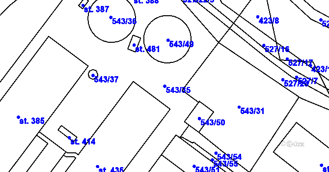 Parcela st. 543/35 v KÚ Radostín nad Oslavou, Katastrální mapa