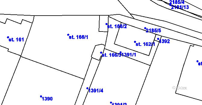 Parcela st. 166/3 v KÚ Radostín nad Oslavou, Katastrální mapa
