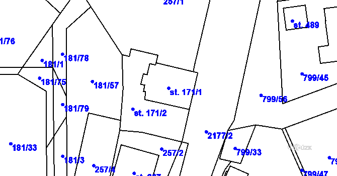Parcela st. 171/1 v KÚ Radostín nad Oslavou, Katastrální mapa