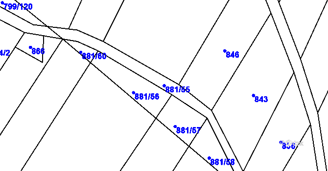 Parcela st. 881/55 v KÚ Radostín nad Oslavou, Katastrální mapa