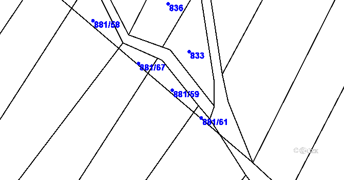 Parcela st. 881/59 v KÚ Radostín nad Oslavou, Katastrální mapa
