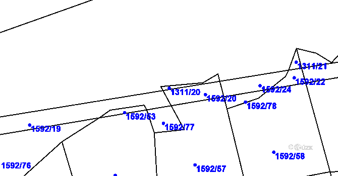 Parcela st. 1311/20 v KÚ Radostín nad Oslavou, Katastrální mapa