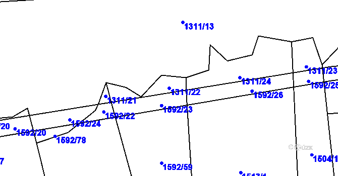 Parcela st. 1311/22 v KÚ Radostín nad Oslavou, Katastrální mapa