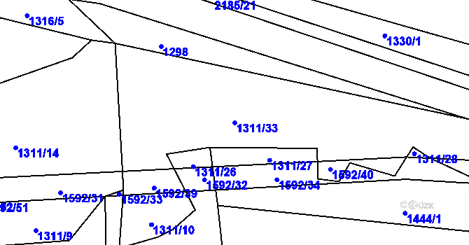 Parcela st. 1311/33 v KÚ Radostín nad Oslavou, Katastrální mapa