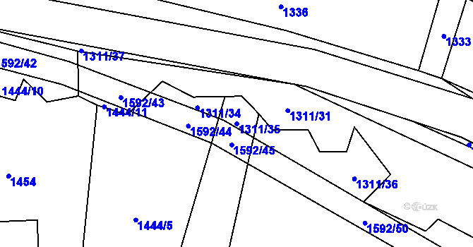 Parcela st. 1311/35 v KÚ Radostín nad Oslavou, Katastrální mapa