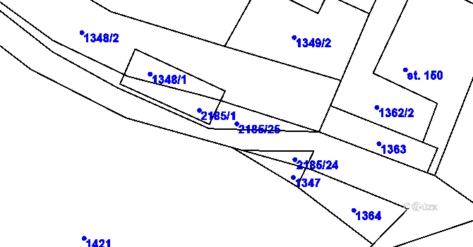 Parcela st. 2185/25 v KÚ Radostín nad Oslavou, Katastrální mapa