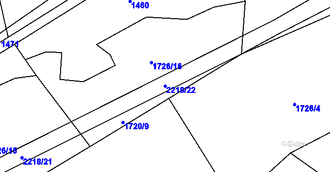 Parcela st. 2218/22 v KÚ Radostín nad Oslavou, Katastrální mapa