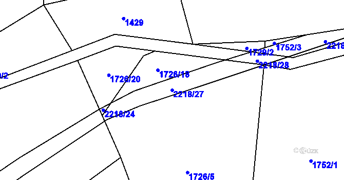 Parcela st. 2218/27 v KÚ Radostín nad Oslavou, Katastrální mapa
