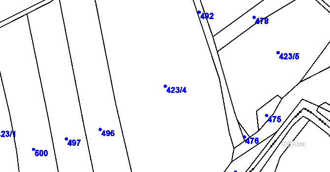 Parcela st. 423/4 v KÚ Radostín nad Oslavou, Katastrální mapa