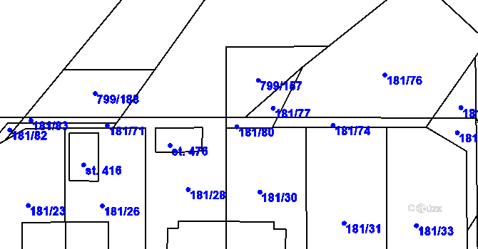 Parcela st. 181/73 v KÚ Radostín nad Oslavou, Katastrální mapa