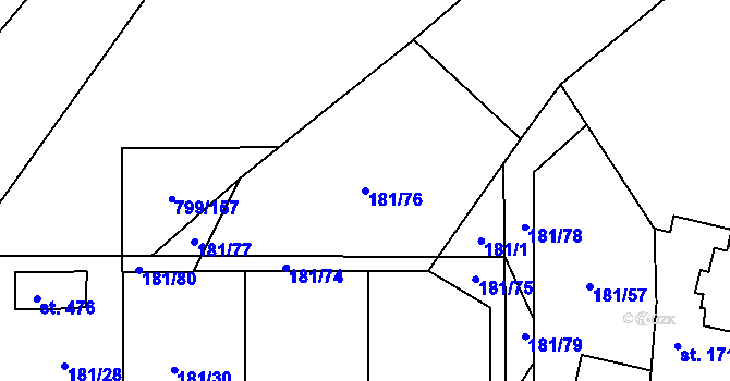 Parcela st. 181/76 v KÚ Radostín nad Oslavou, Katastrální mapa