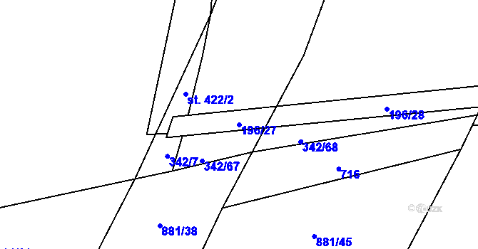 Parcela st. 196/27 v KÚ Radostín nad Oslavou, Katastrální mapa
