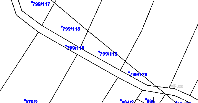 Parcela st. 799/119 v KÚ Radostín nad Oslavou, Katastrální mapa