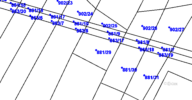 Parcela st. 881/29 v KÚ Radostín nad Oslavou, Katastrální mapa