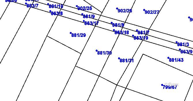 Parcela st. 881/30 v KÚ Radostín nad Oslavou, Katastrální mapa