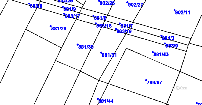 Parcela st. 881/31 v KÚ Radostín nad Oslavou, Katastrální mapa