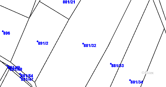 Parcela st. 881/32 v KÚ Radostín nad Oslavou, Katastrální mapa