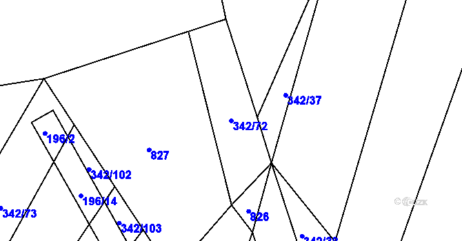 Parcela st. 342/72 v KÚ Radostín nad Oslavou, Katastrální mapa