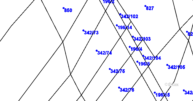 Parcela st. 342/74 v KÚ Radostín nad Oslavou, Katastrální mapa