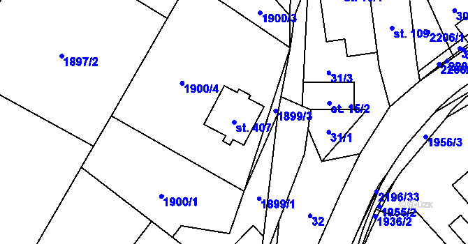 Parcela st. 407 v KÚ Radostín nad Oslavou, Katastrální mapa