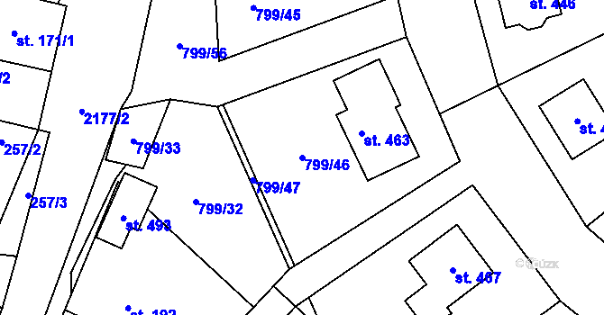 Parcela st. 799/46 v KÚ Radostín nad Oslavou, Katastrální mapa