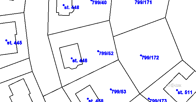 Parcela st. 799/52 v KÚ Radostín nad Oslavou, Katastrální mapa