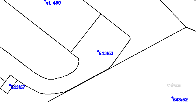Parcela st. 543/53 v KÚ Radostín nad Oslavou, Katastrální mapa