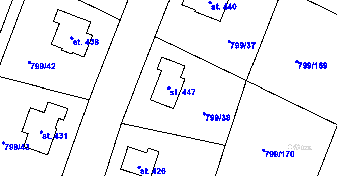Parcela st. 447 v KÚ Radostín nad Oslavou, Katastrální mapa