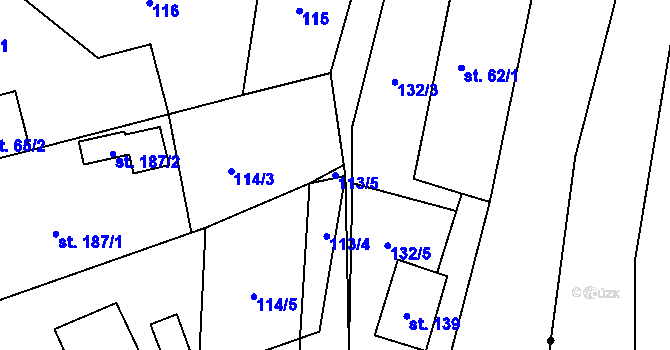 Parcela st. 113/5 v KÚ Radostín nad Oslavou, Katastrální mapa