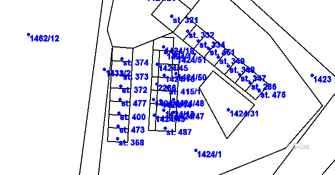 Parcela st. 415/1 v KÚ Radostín nad Oslavou, Katastrální mapa