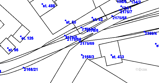 Parcela st. 2175/69 v KÚ Radostín nad Oslavou, Katastrální mapa
