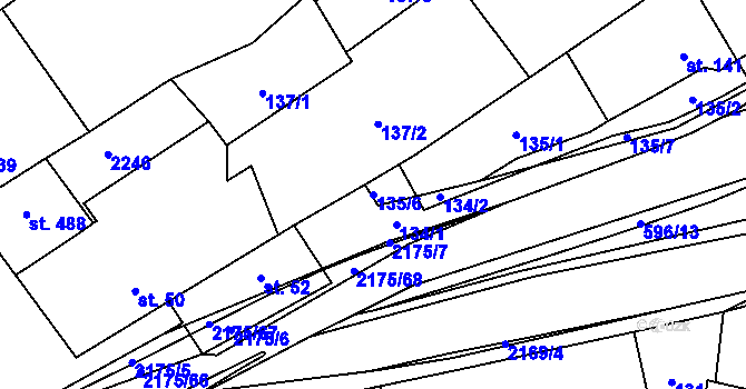Parcela st. 135/6 v KÚ Radostín nad Oslavou, Katastrální mapa