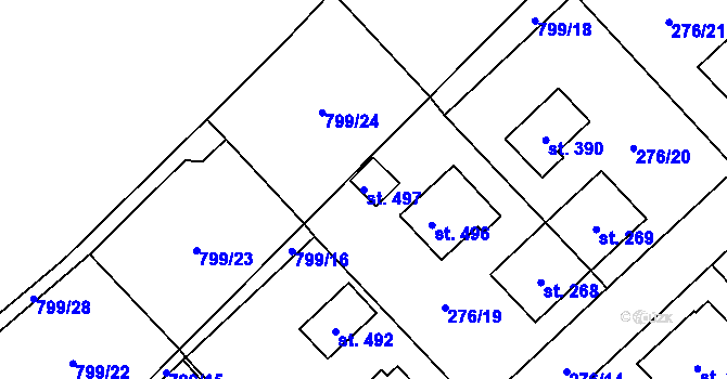 Parcela st. 497 v KÚ Radostín nad Oslavou, Katastrální mapa