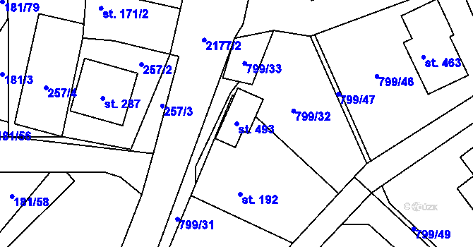 Parcela st. 493 v KÚ Radostín nad Oslavou, Katastrální mapa