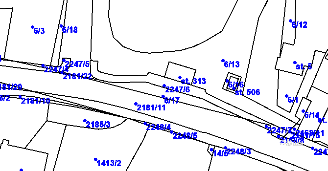 Parcela st. 2247/6 v KÚ Radostín nad Oslavou, Katastrální mapa