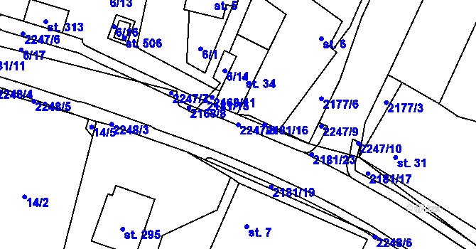 Parcela st. 2247/8 v KÚ Radostín nad Oslavou, Katastrální mapa