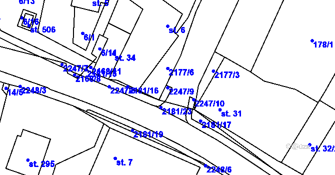 Parcela st. 2247/9 v KÚ Radostín nad Oslavou, Katastrální mapa