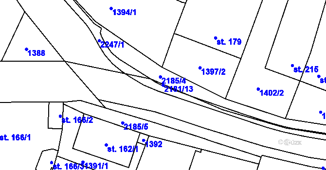 Parcela st. 2181/13 v KÚ Radostín nad Oslavou, Katastrální mapa