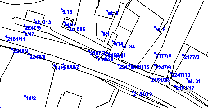 Parcela st. 2181/15 v KÚ Radostín nad Oslavou, Katastrální mapa