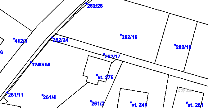 Parcela st. 262/17 v KÚ Lestkov pod Kozákovem, Katastrální mapa