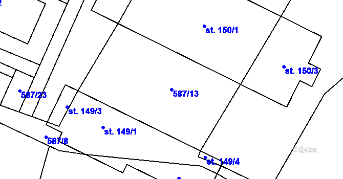 Parcela st. 587/13 v KÚ Lestkov pod Kozákovem, Katastrální mapa