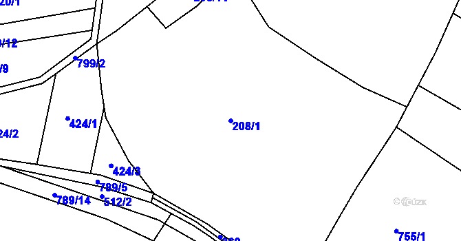 Parcela st. 208/1 v KÚ Volavec, Katastrální mapa