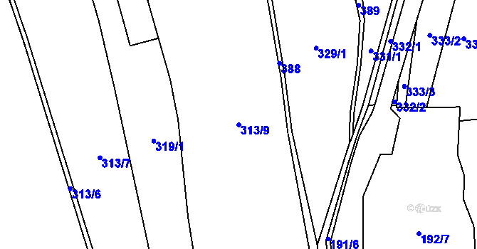 Parcela st. 313/9 v KÚ Volavec, Katastrální mapa