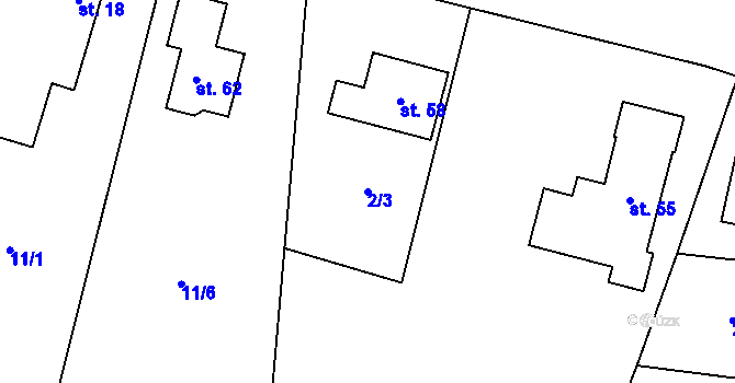 Parcela st. 2/3 v KÚ Radostov, Katastrální mapa