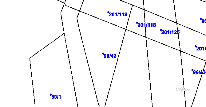 Parcela st. 96/42 v KÚ Radostov, Katastrální mapa